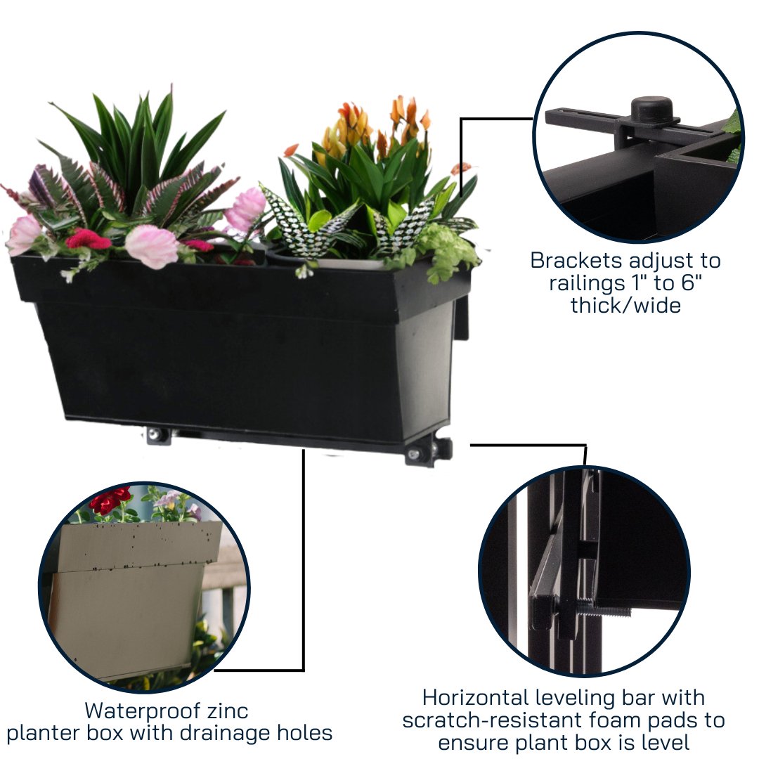 Adjustable Outdoor Railing Planters - Views Balcony Bar | Turn your Balcony into a Bar!