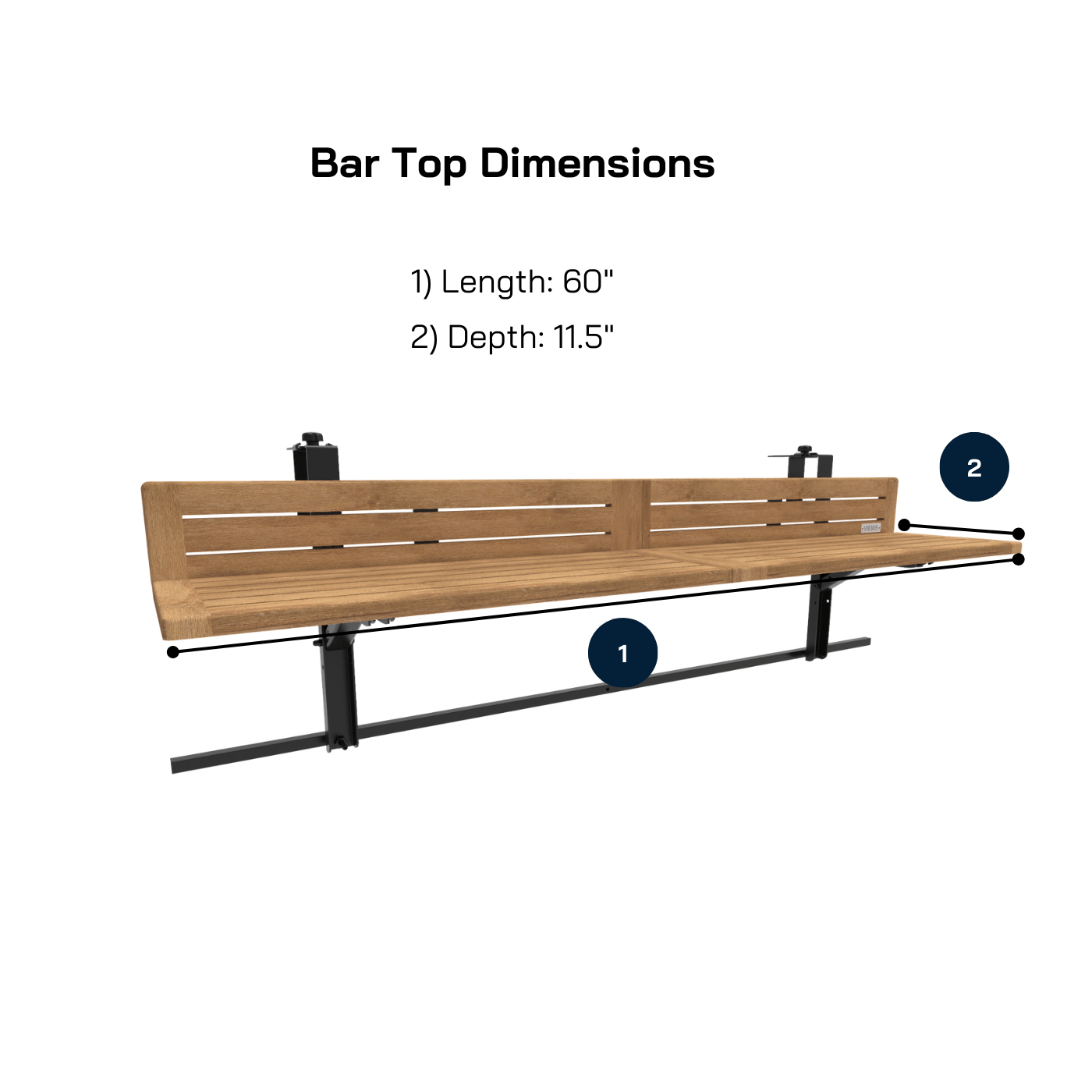 Views Balcony Bar 2.0 (5ft) - Dimensions of Acacia Bar Top
