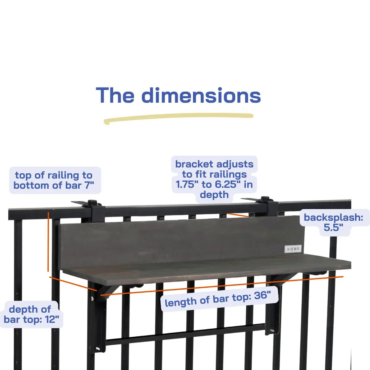 Views Balcony Bar (3Ft) - Views Balcony Bar showcasing bar top dimensions